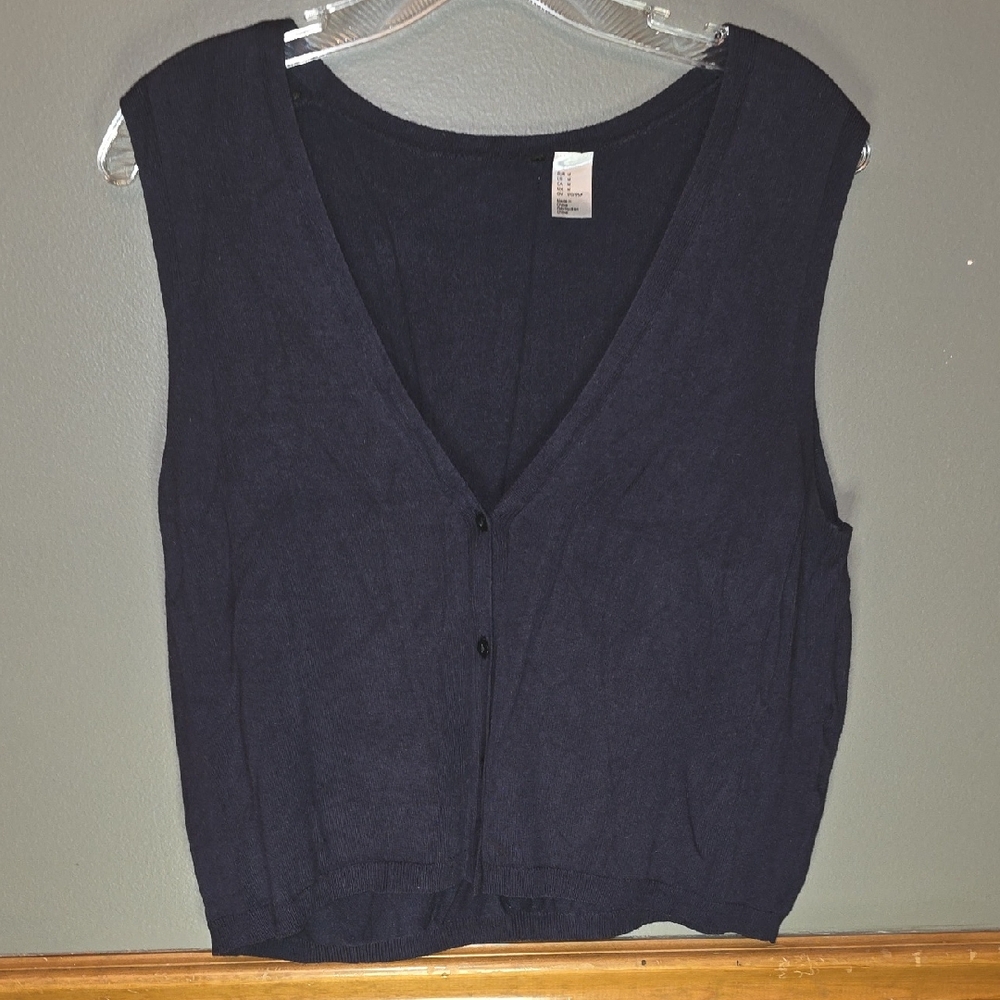 Divided Navy Sleeveless V-Neck Cardigan Vest